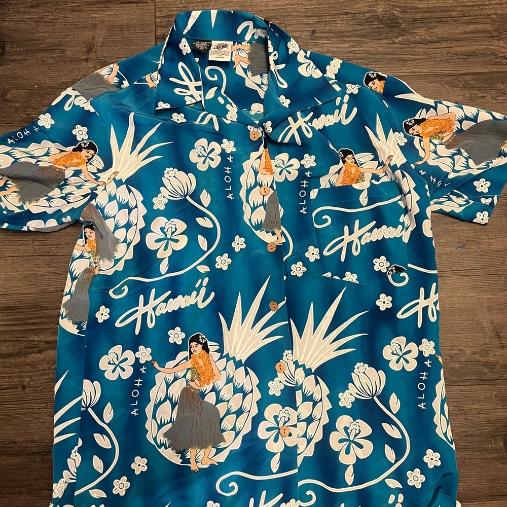 Hawaiian Pineapple Print Short-Sleeve Shirt - Teal